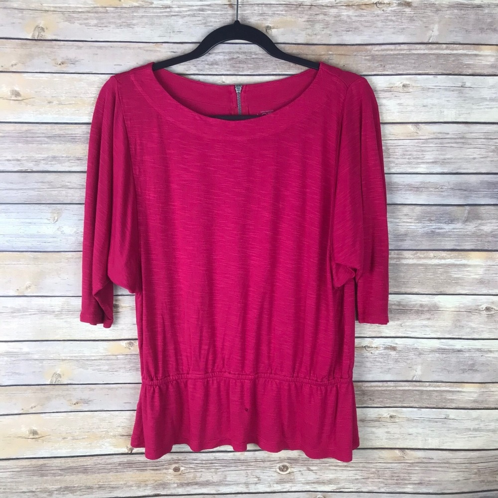 LOFT Top Womens Small Pink Peplum Blouse Knit Dolman Sleeve Back Zipper Pullover